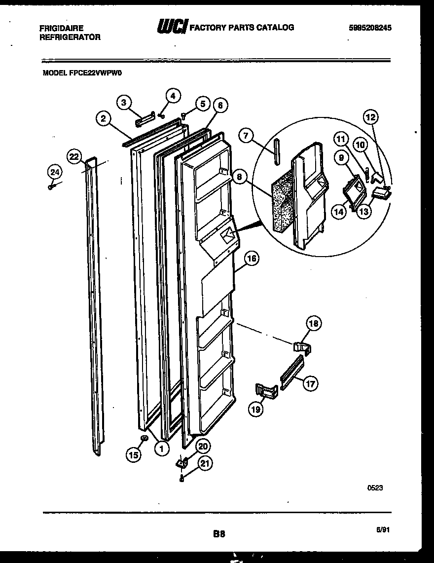 Frigidaire FPCE22VWPW0 freezer door parts diagram