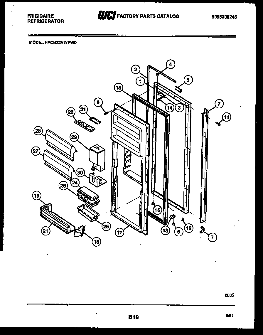 Frigidaire FPCE22VWPW0 refrigerator door parts diagram