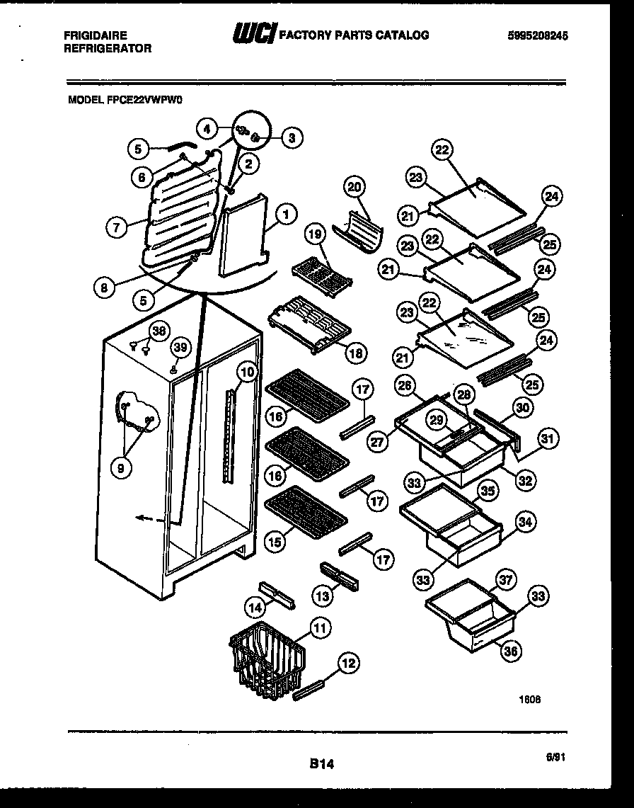 Frigidaire FPCE22VWPW0 shelves and supports diagram