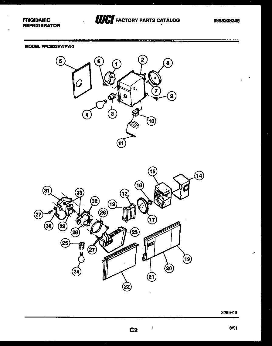 Frigidaire FPCE22VWPW0 refrigerator control assembly, damper control assembly and f diagram