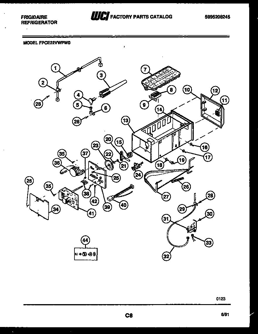 Frigidaire FPCE22VWPW0 ice maker and installation parts diagram