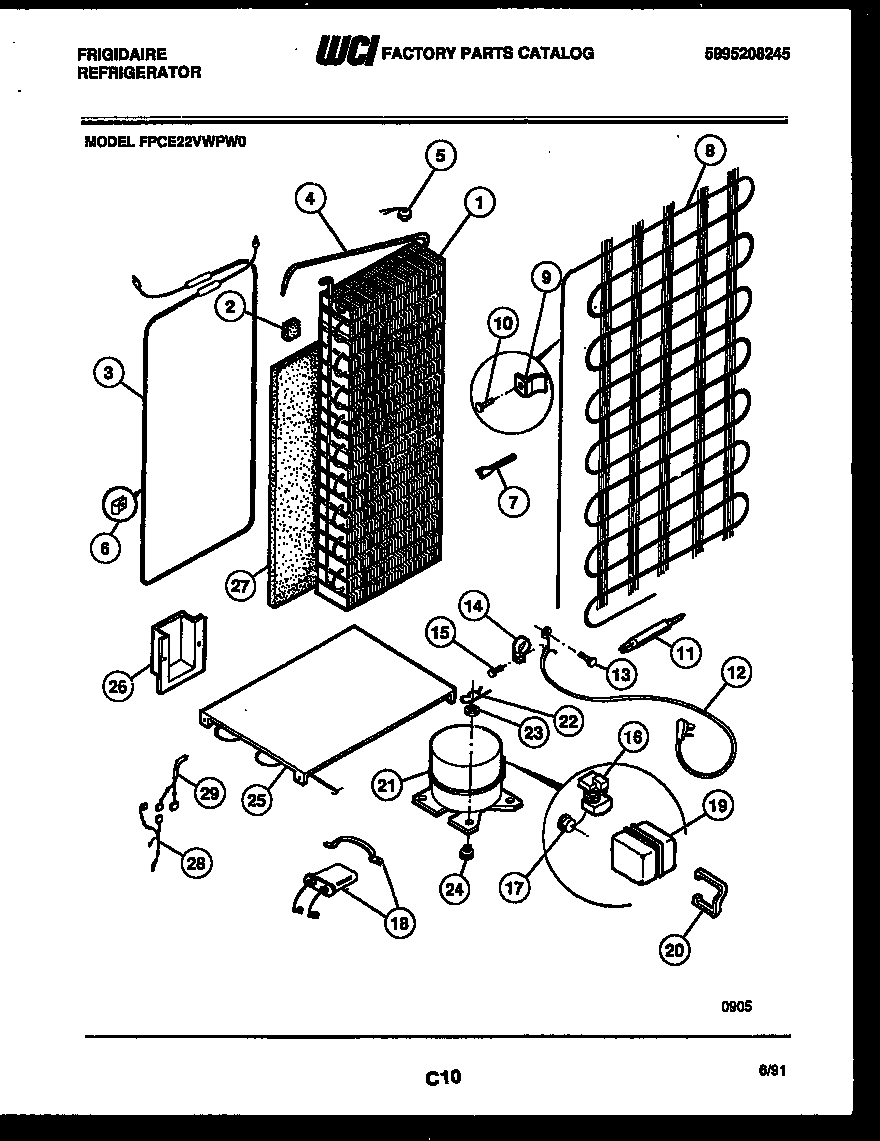 Frigidaire FPCE22VWPW0 system and automatic defrost parts diagram