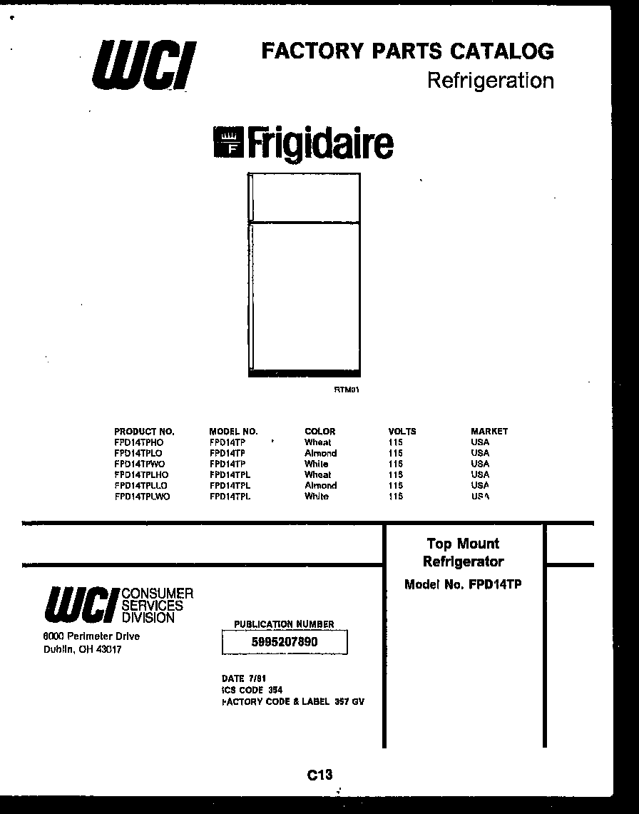 Frigidaire FPD14TPH0 cover diagram