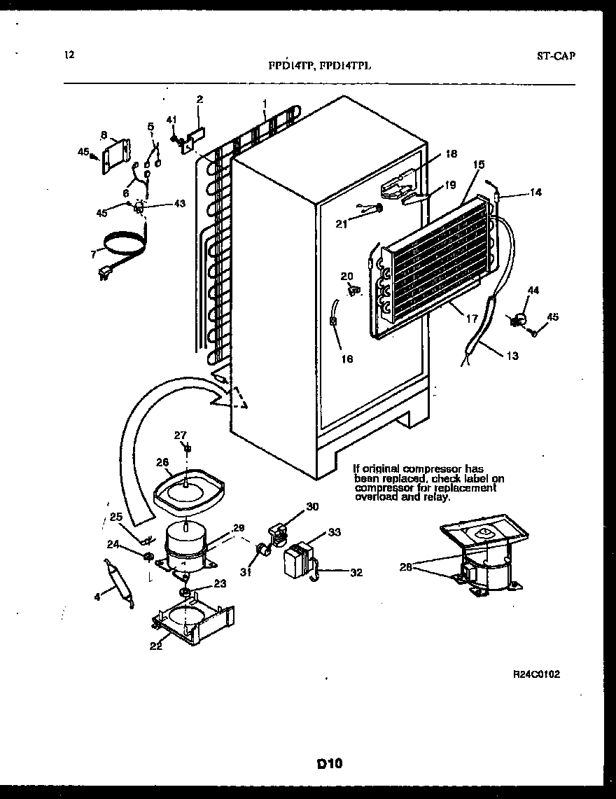 Frigidaire FPD14TPH0 system and automatic defrost parts diagram