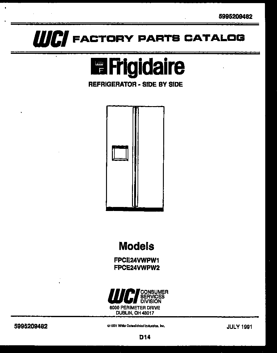 Frigidaire FPCE24VWPW2 front cover diagram