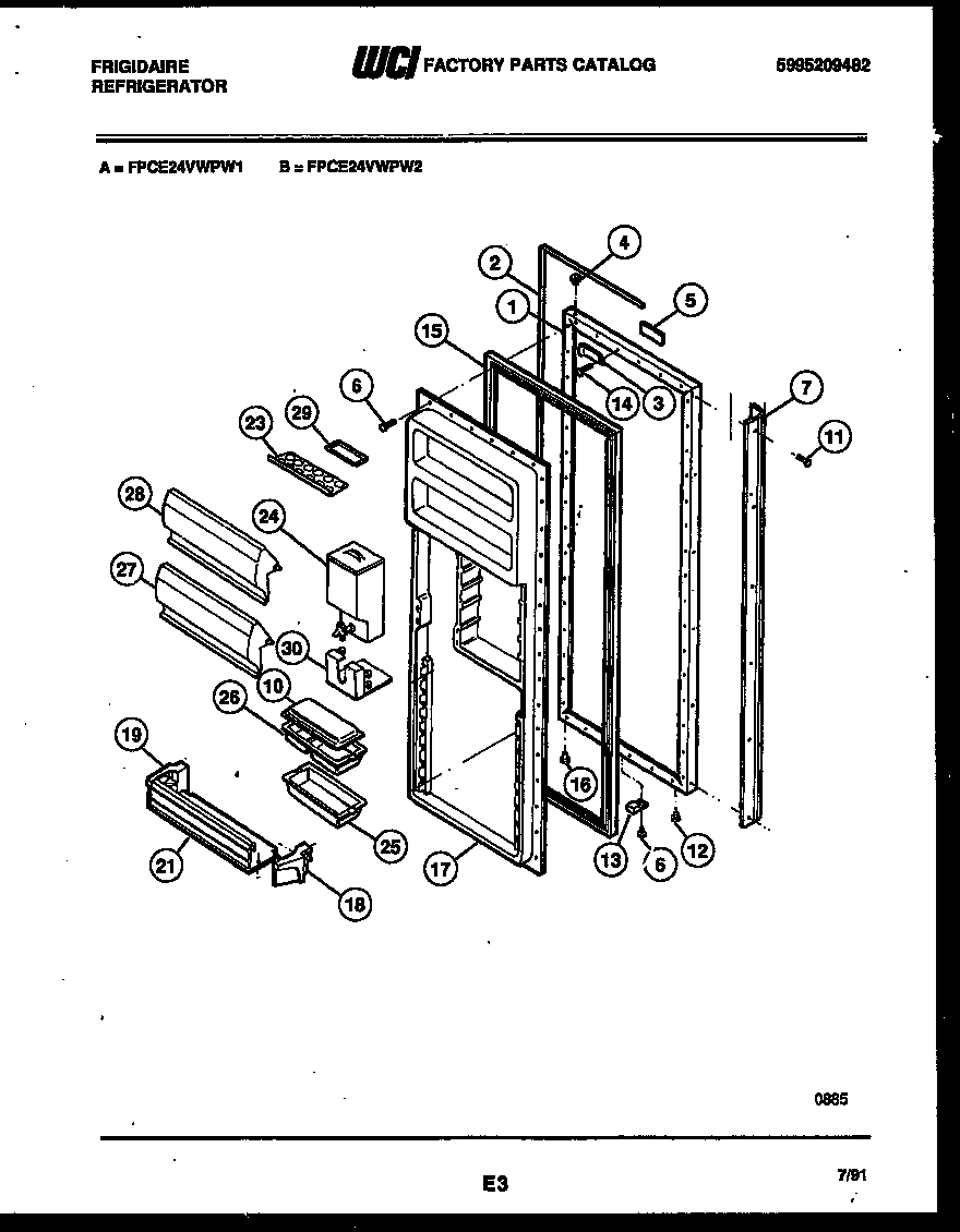 Frigidaire FPCE24VWPW2 refrigerator door parts diagram