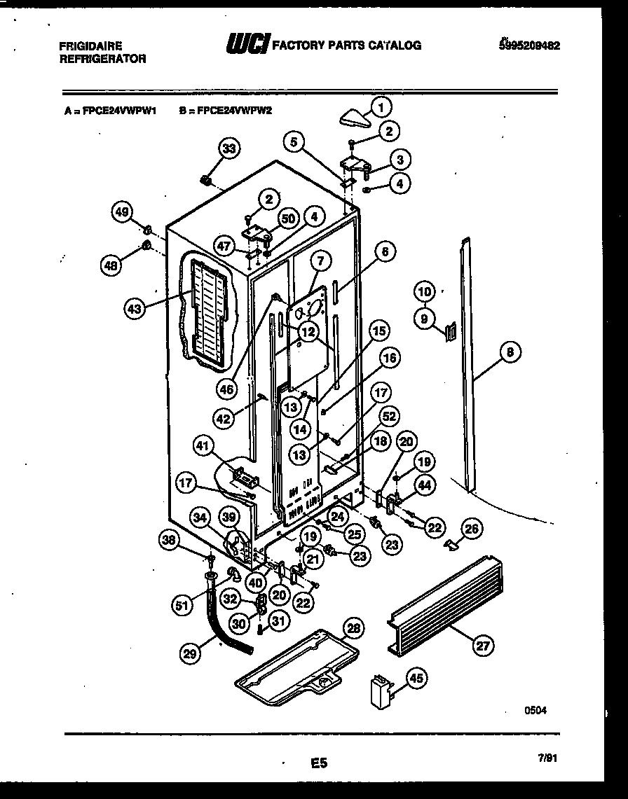 Frigidaire FPCE24VWPW2 cabinet parts diagram