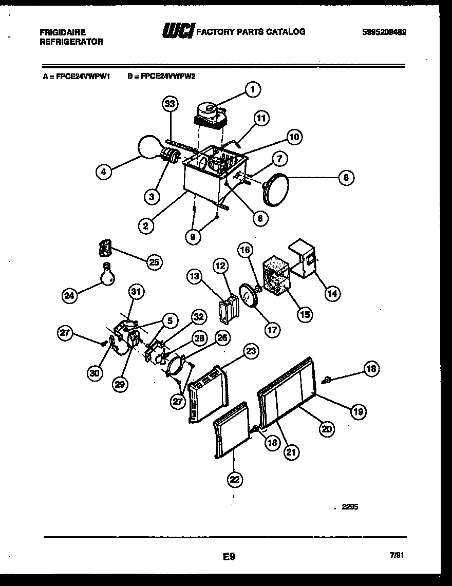 Frigidaire FPCE24VWPW2 refrigerator control assembly, damper control assembly and f diagram