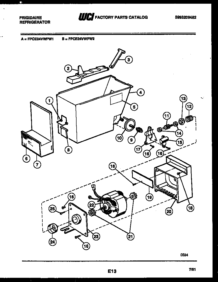 Frigidaire FPCE24VWPW2 ice dispenser diagram
