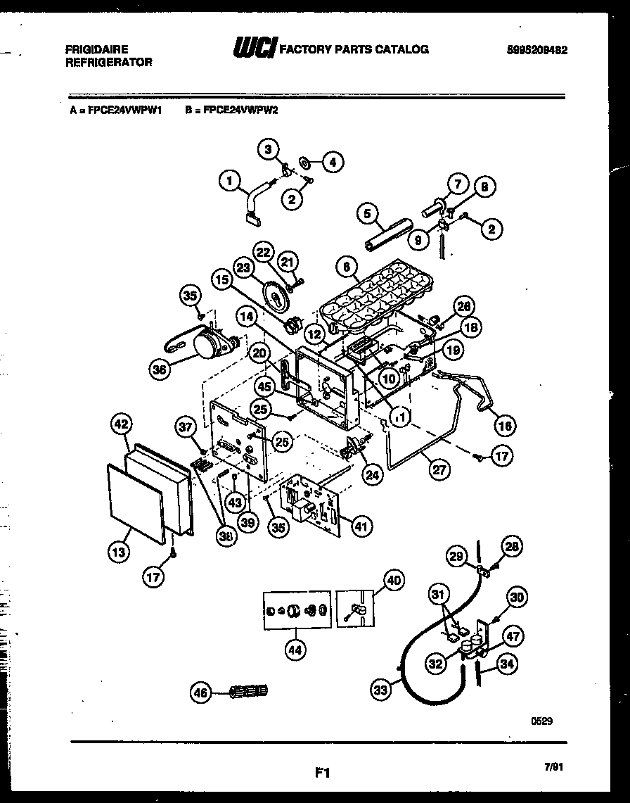 Frigidaire FPCE24VWPW2 ice maker and installation parts diagram