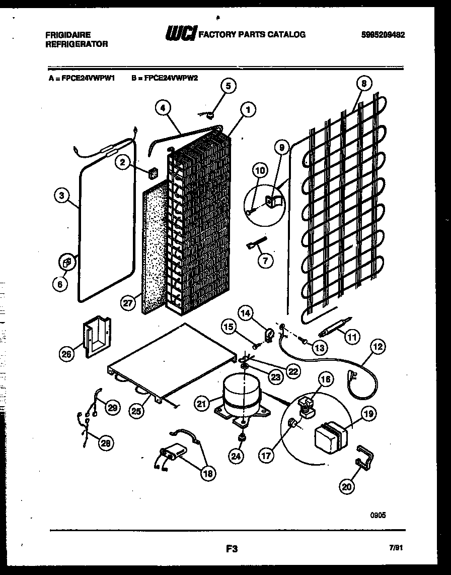 Frigidaire FPCE24VWPW2 system and automatic defrost parts diagram