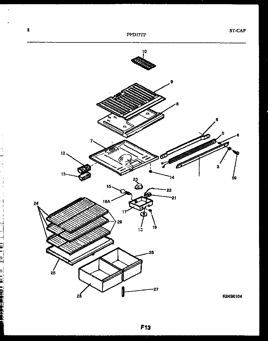 Frigidaire FPD17TFW1 shelves and supports diagram