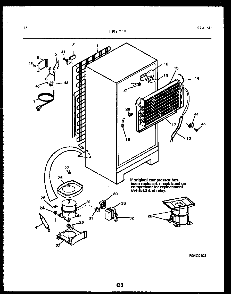 Frigidaire FPD17TFW1 system and automatic defrost parts diagram