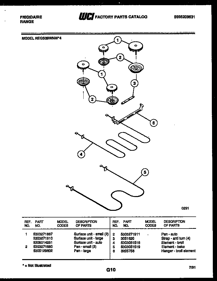 Frigidaire REGS39WNW4 broiler parts diagram