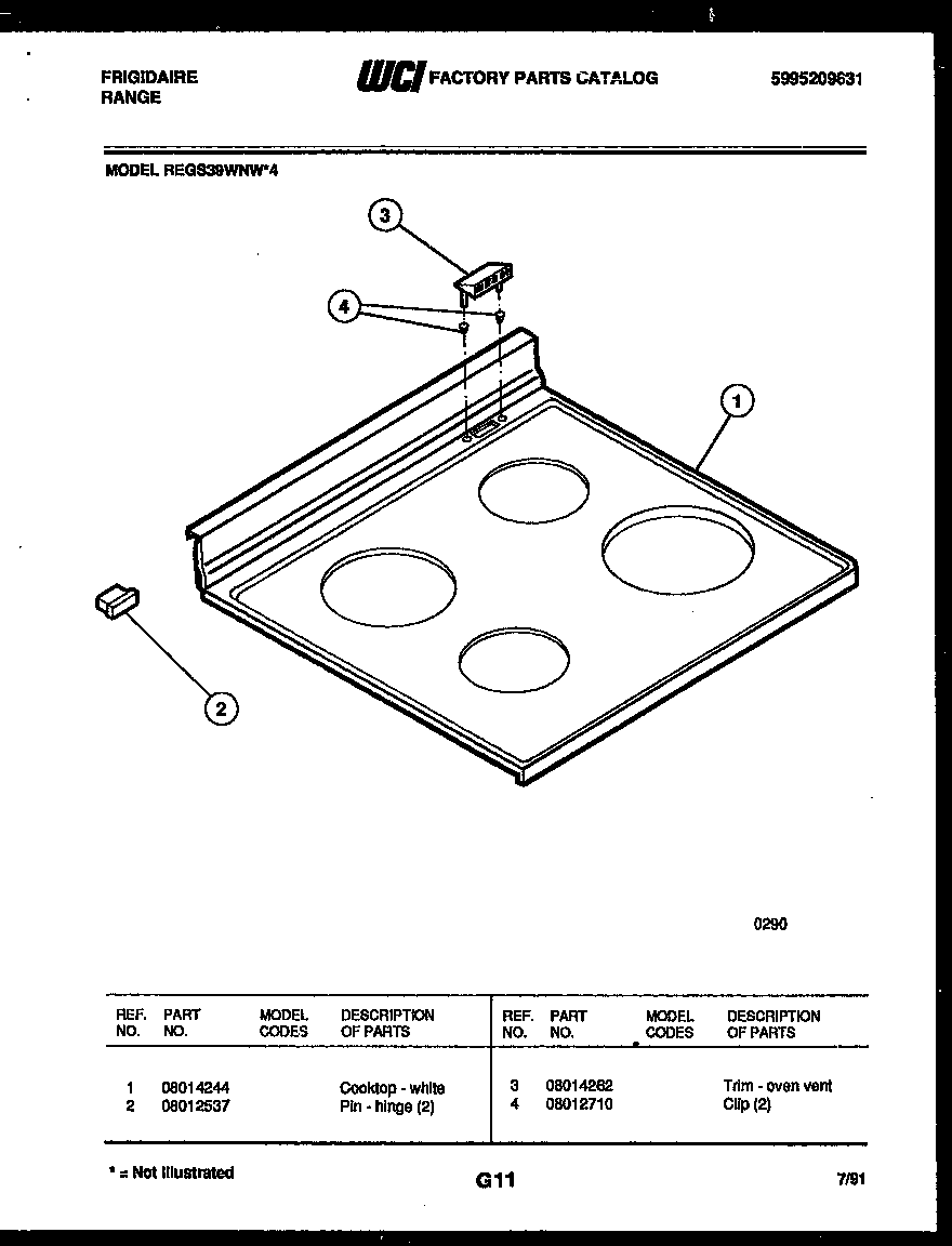 Frigidaire REGS39WNW4 cooktop parts diagram