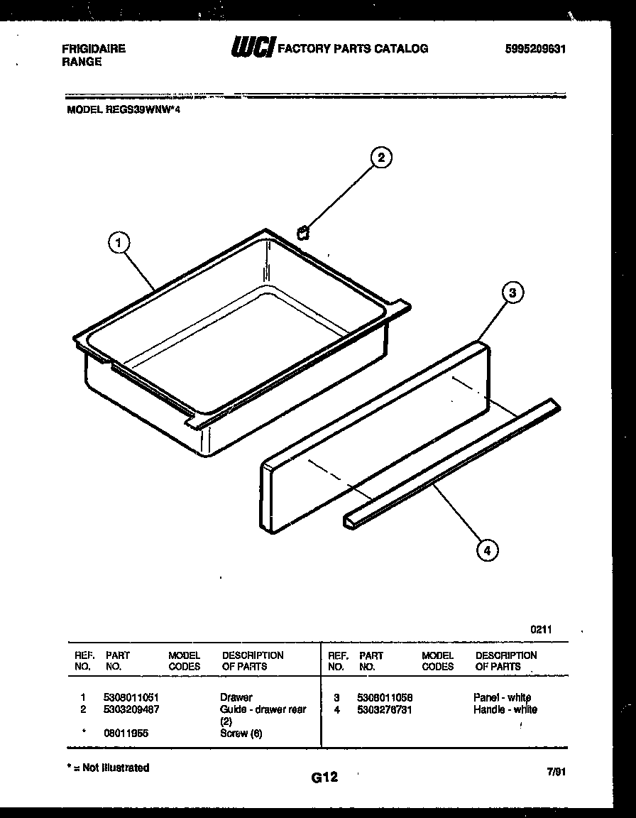 Frigidaire REGS39WNW4 drawer parts diagram