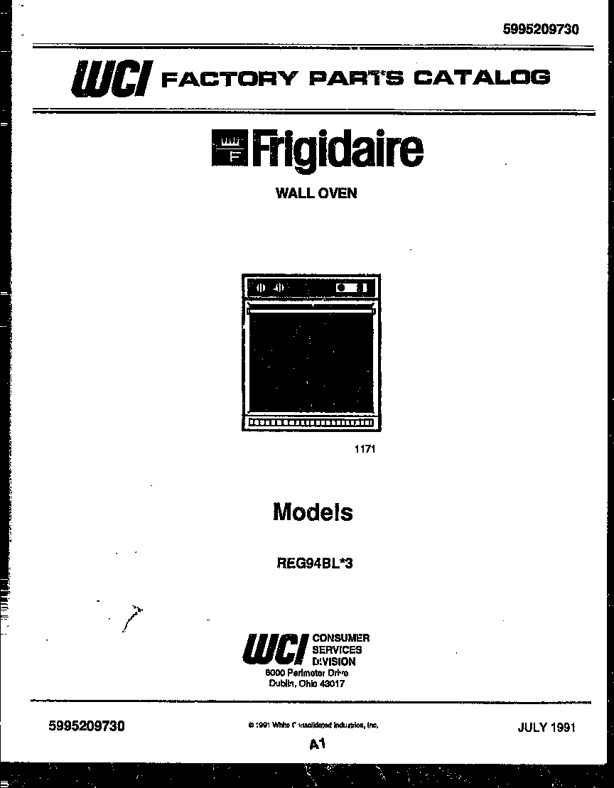 Frigidaire REG94BL3 cover page- text only diagram