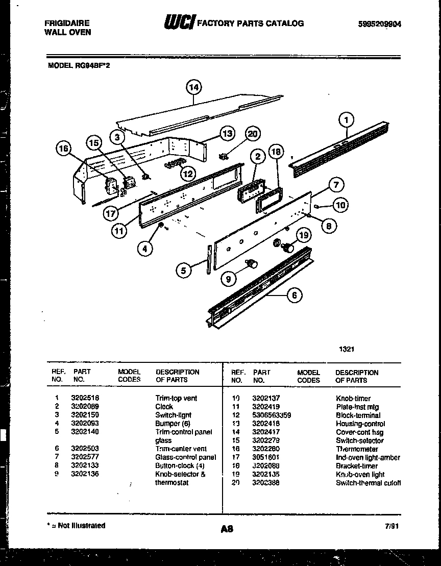 Frigidaire RG94BF2 control panel diagram