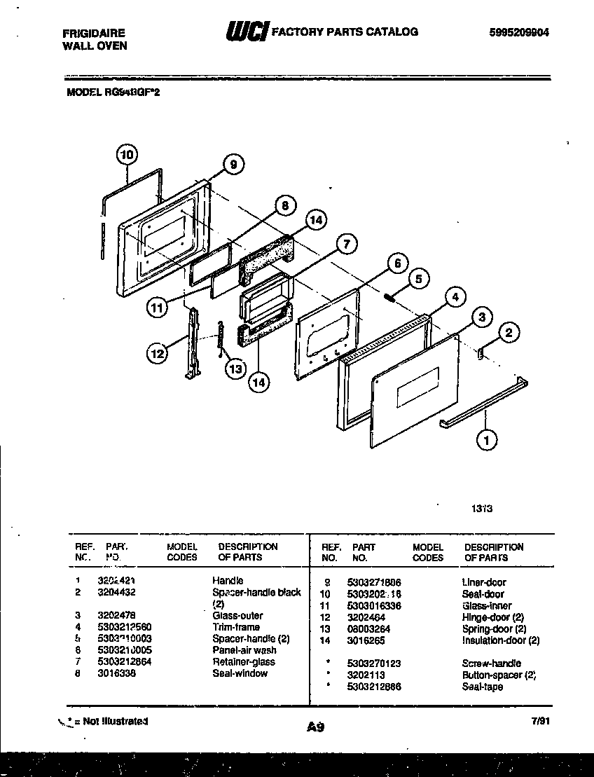 Frigidaire RG94BF2 door parts diagram