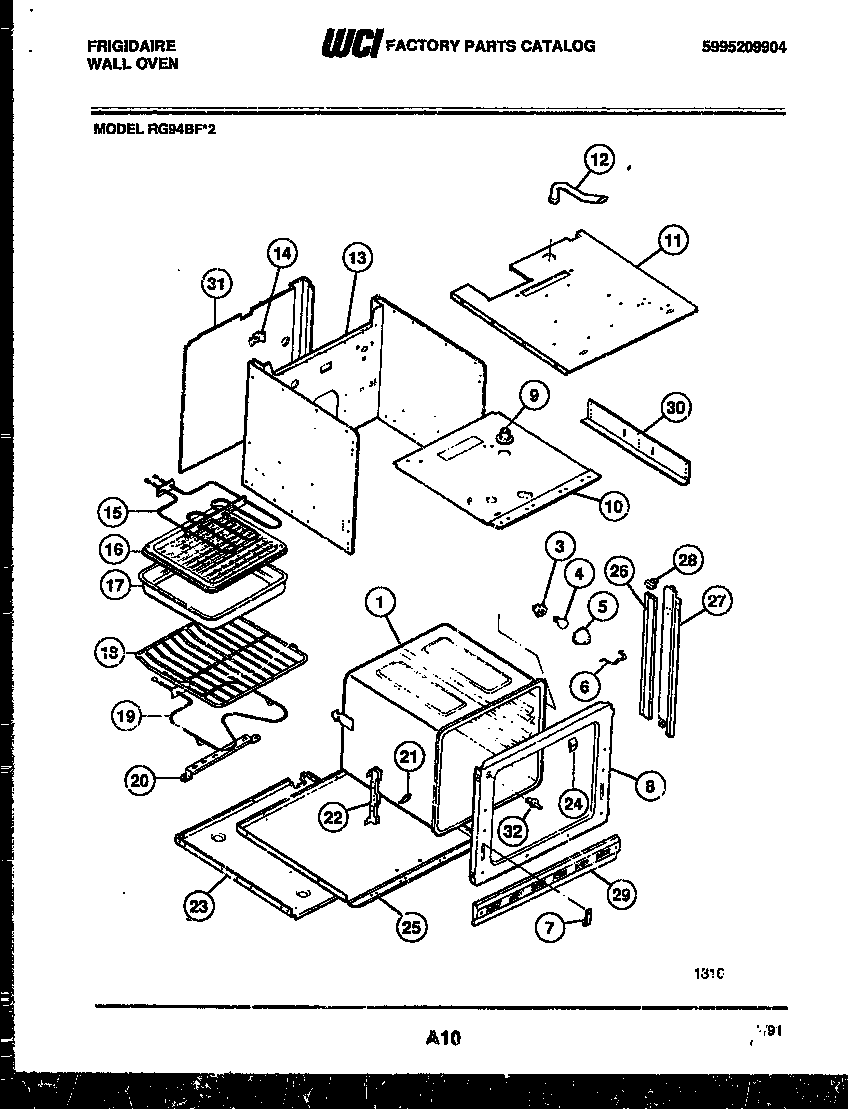 Frigidaire RG94BF2 body parts diagram