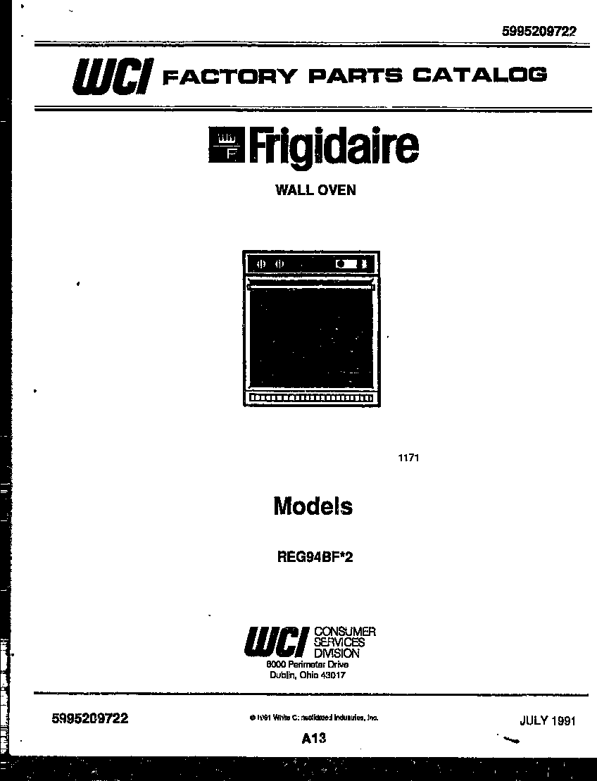 Frigidaire REG94BF2 cover page- text only diagram