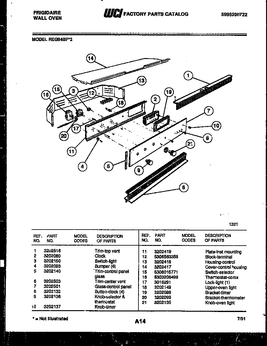 Frigidaire REG94BF2 control panel diagram