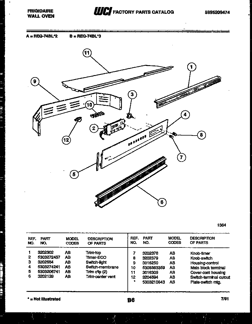 Frigidaire REG74BL3 control panel diagram