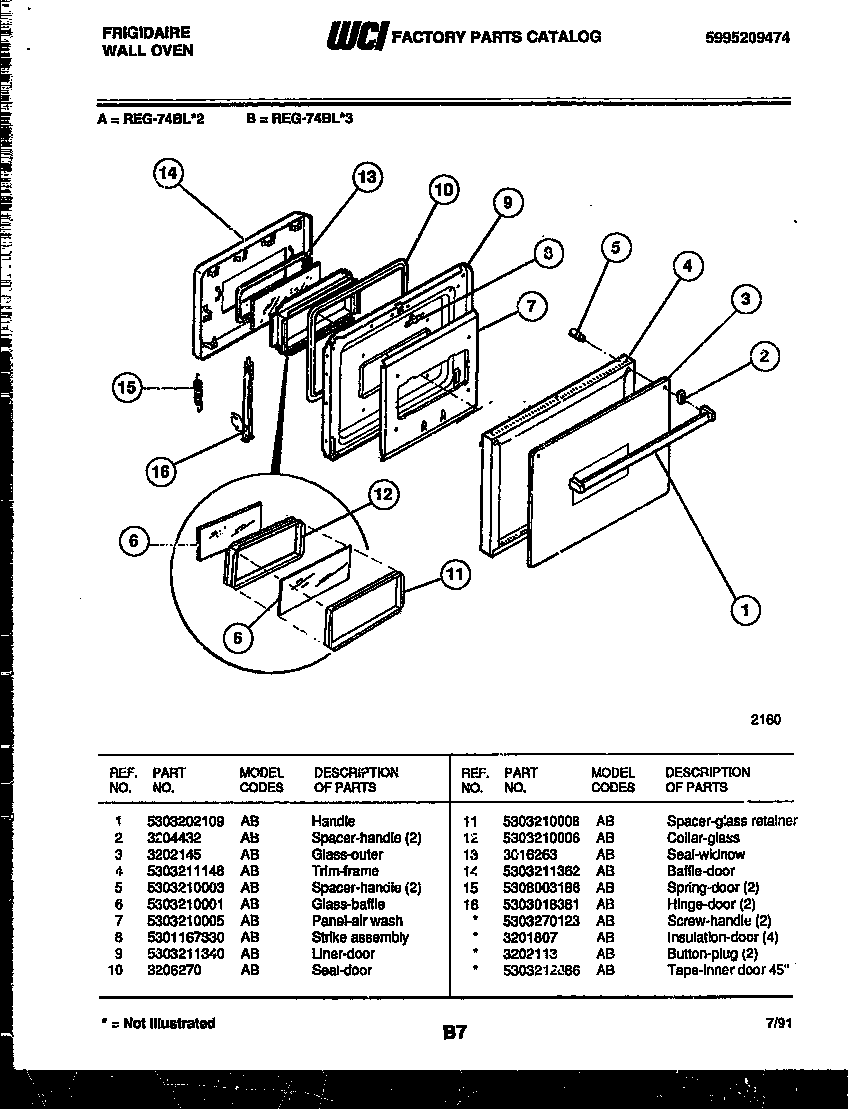 Frigidaire REG74BL3 door parts diagram