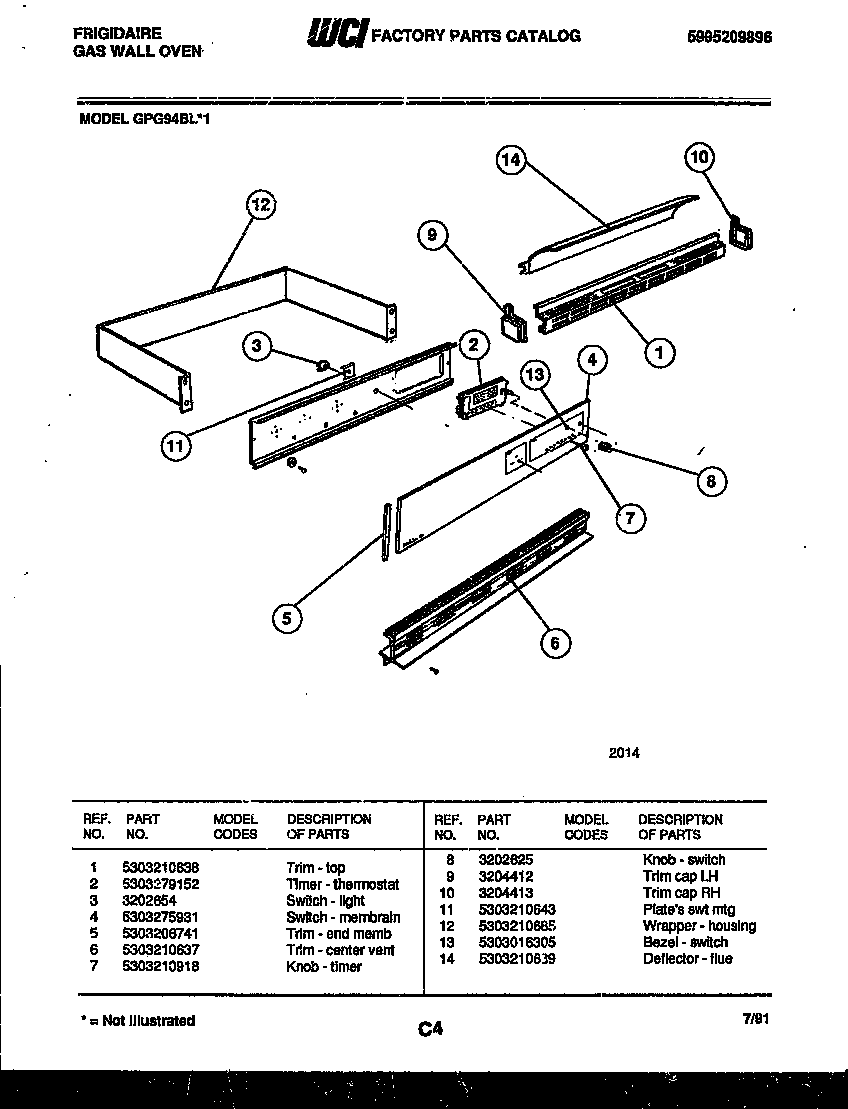 Frigidaire GPG94BL1 control panel diagram