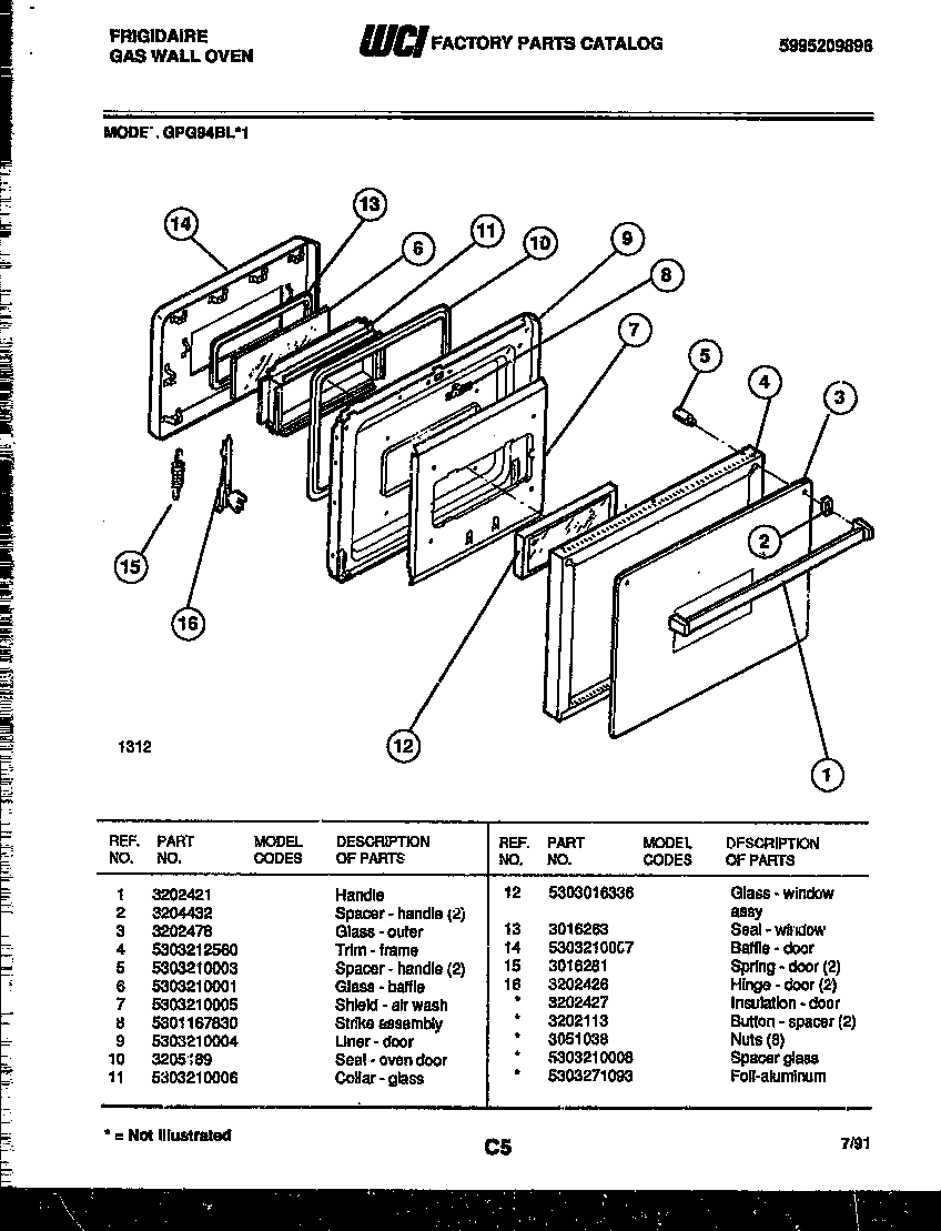 Frigidaire GPG94BL1 door parts diagram