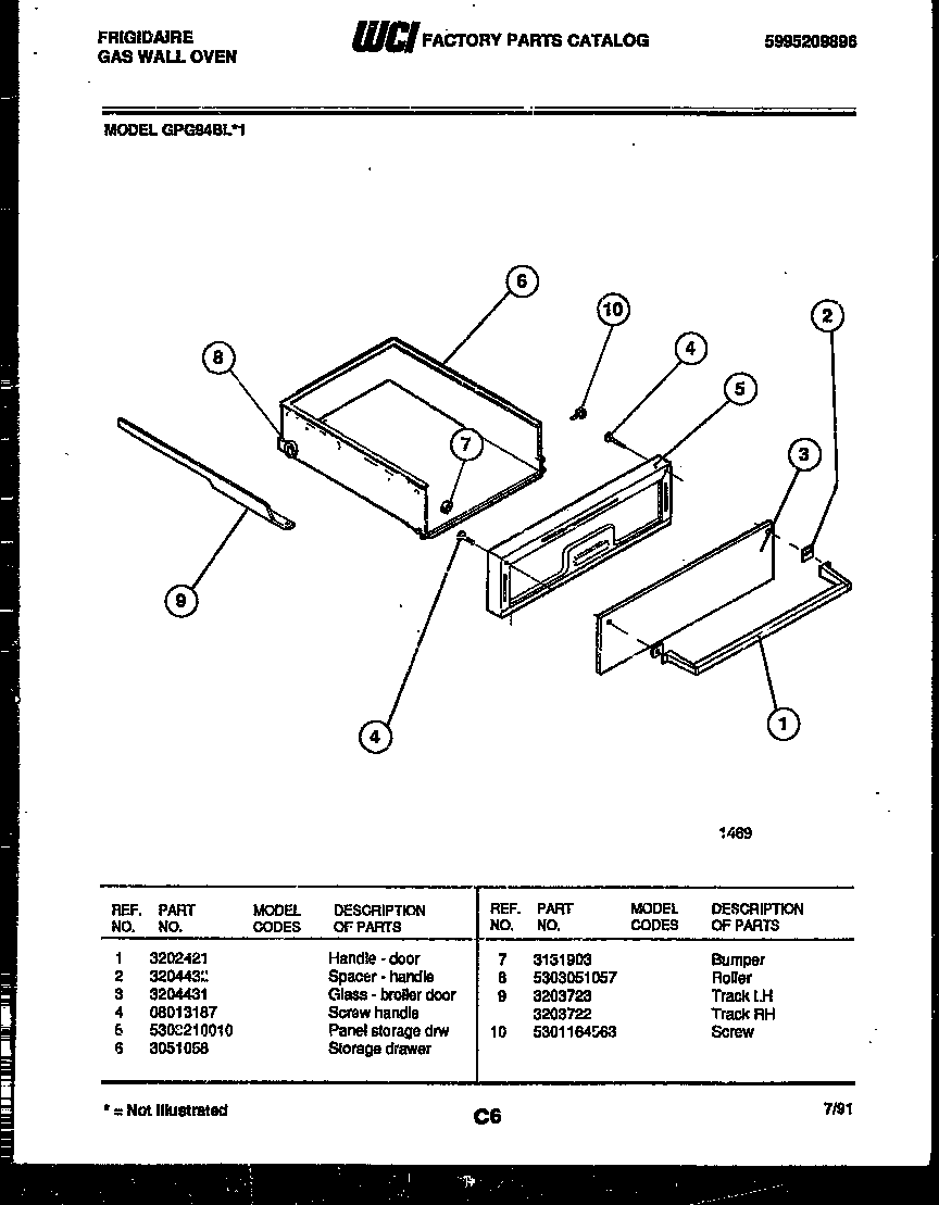 Frigidaire GPG94BL1 drawer parts diagram