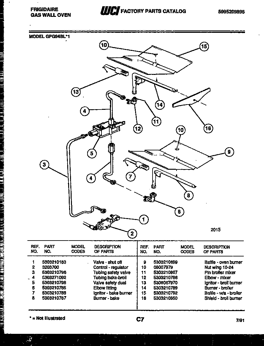 Frigidaire GPG94BL1 gas control diagram