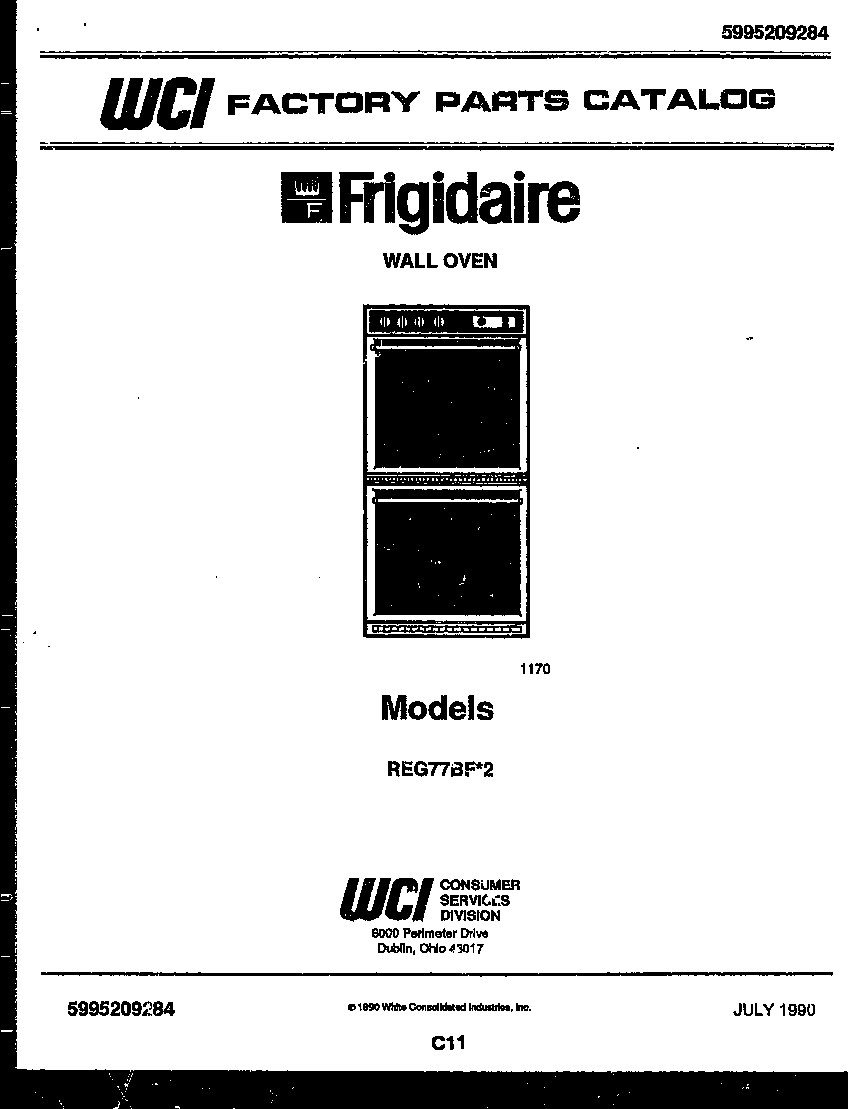 Frigidaire REG77BF2 cover page- text only diagram