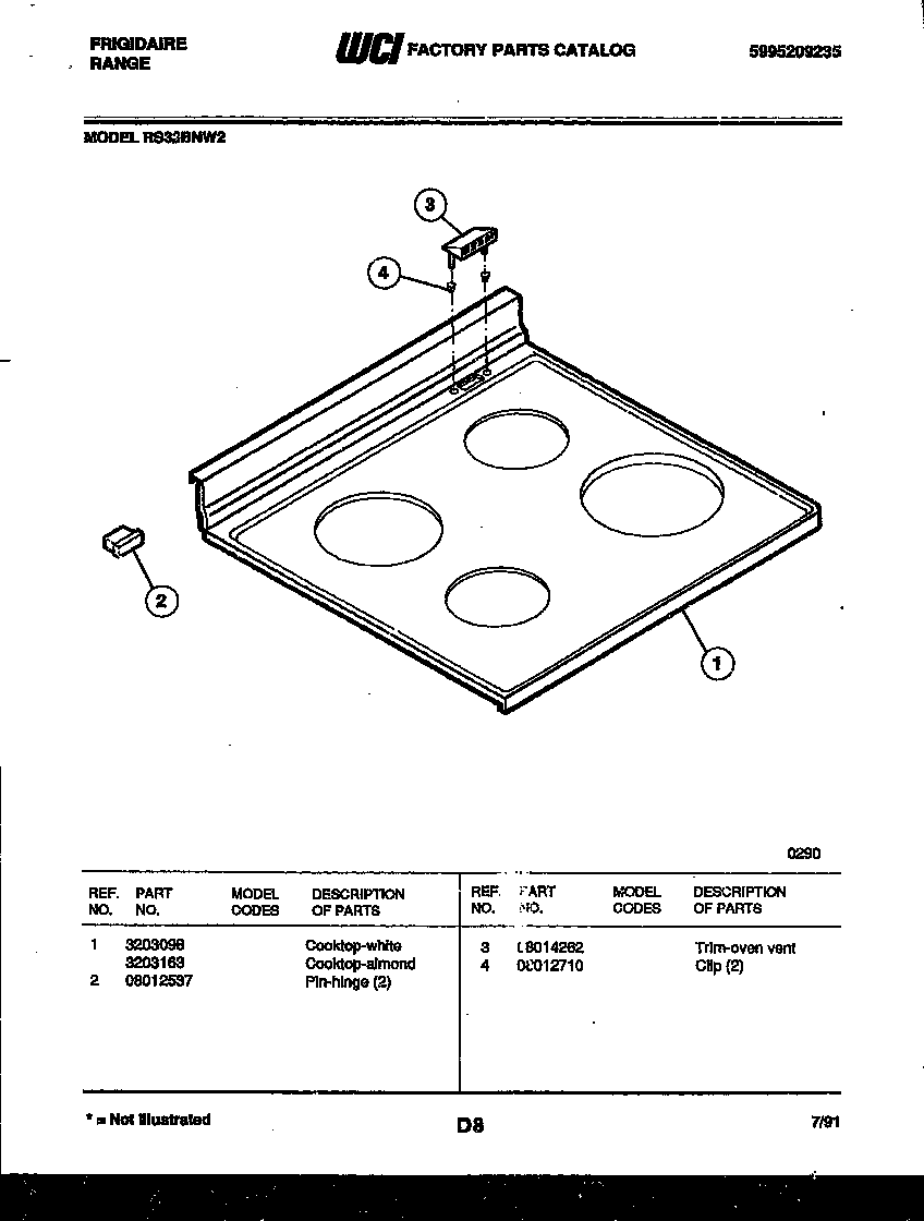 Frigidaire RS33BNW2 cooktop parts diagram