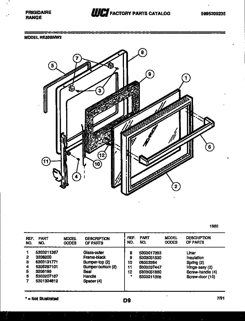 Frigidaire RS33BNW2 door parts diagram