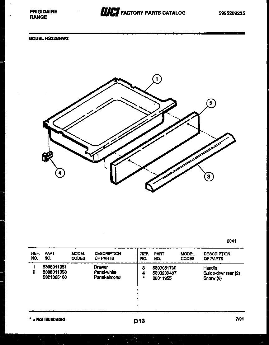 Frigidaire RS33BNW2 drawer parts diagram
