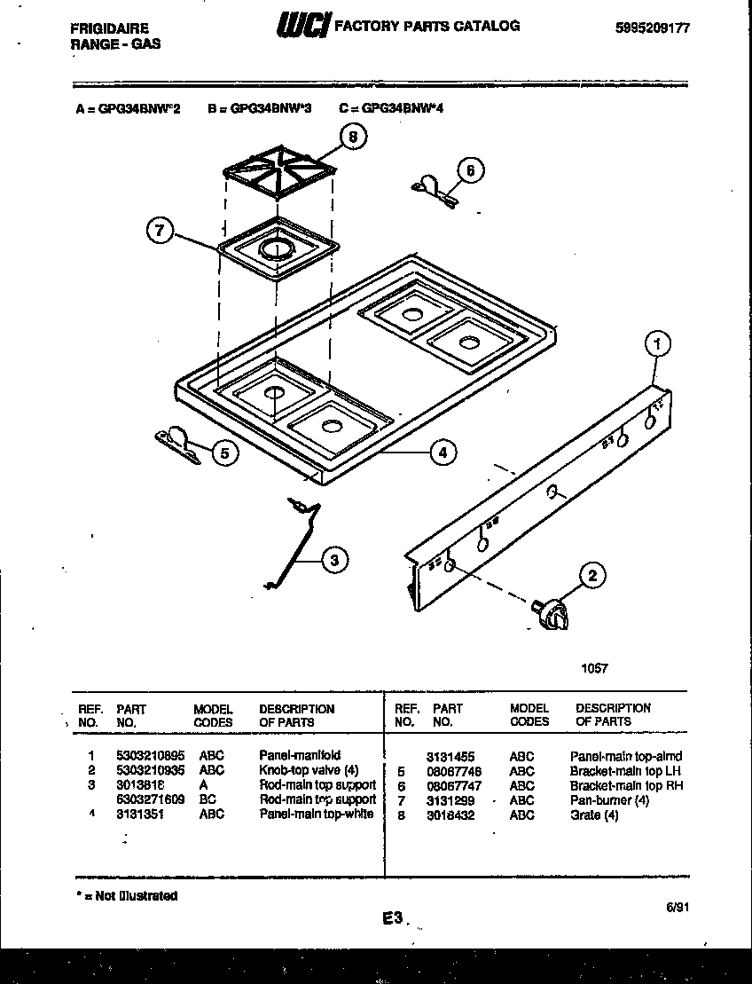Frigidaire GPG34BNL3 cooktop parts diagram