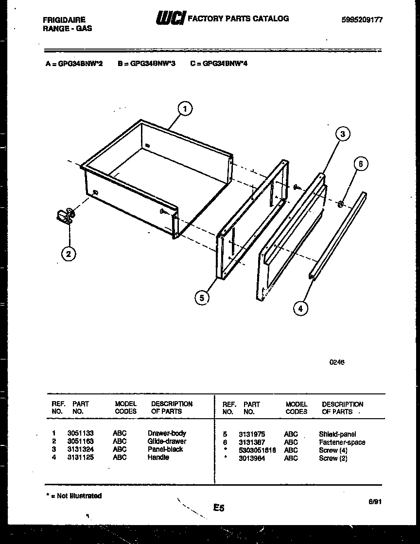 Frigidaire GPG34BNL3 drawer parts diagram