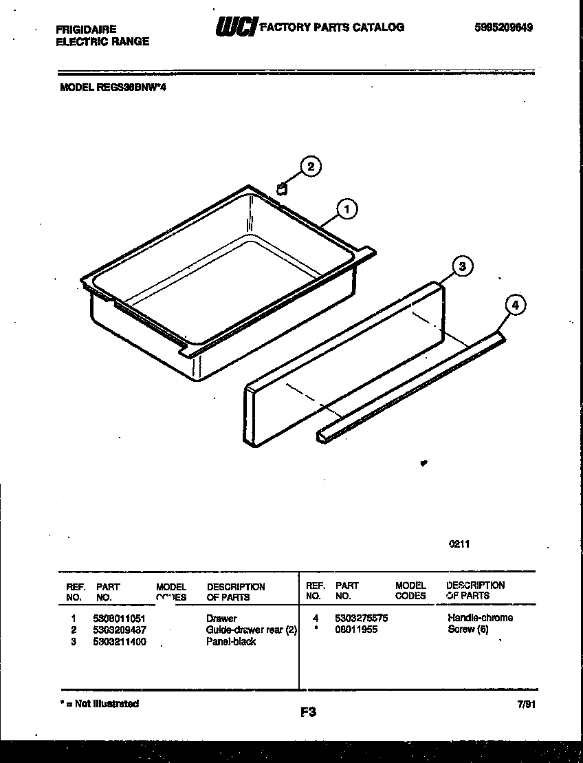 Frigidaire REGS38BNL4 drawer parts diagram