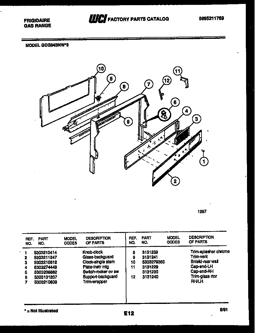 Frigidaire GCG34BNL3 backguard diagram