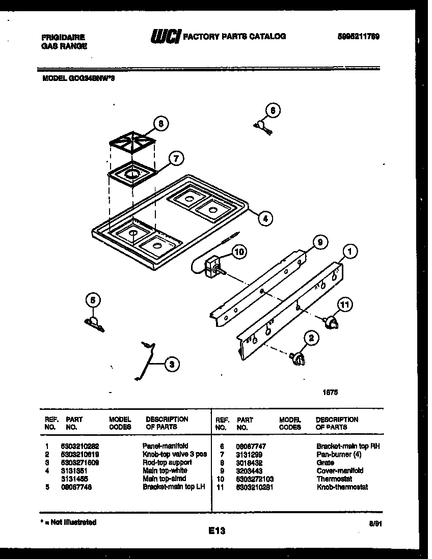 Frigidaire GCG34BNL3 cooktop parts diagram