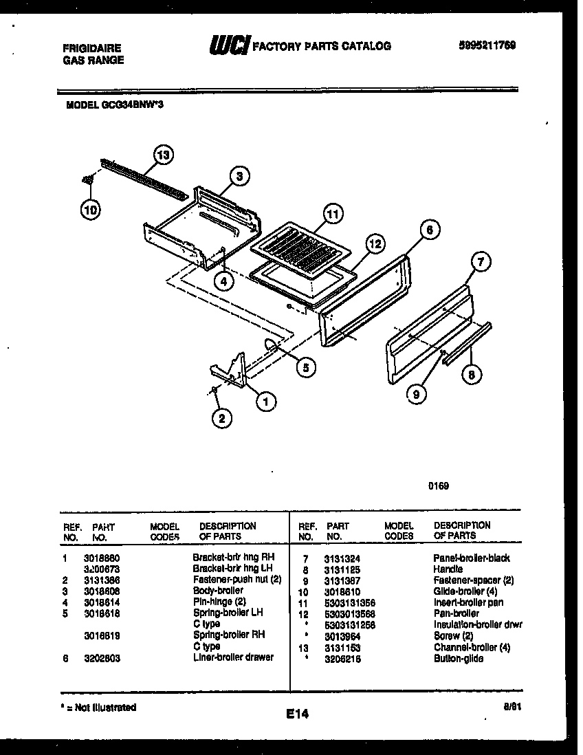Frigidaire GCG34BNL3 broiler drawer parts diagram