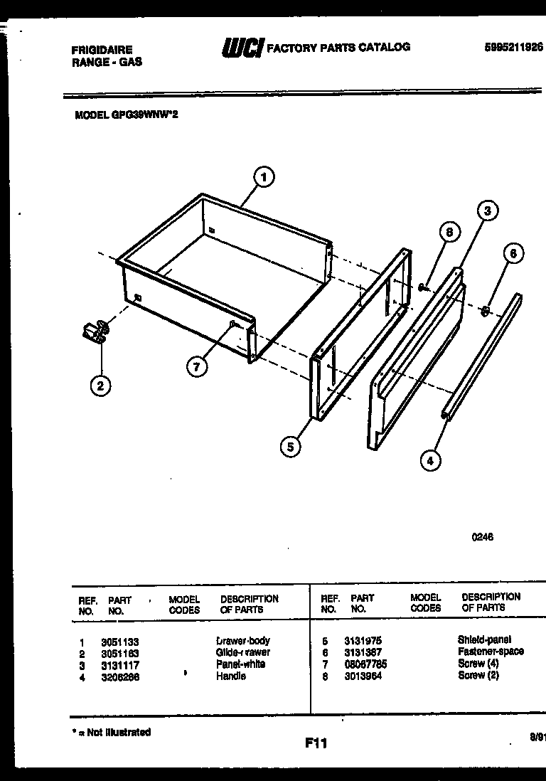 Frigidaire GPG39WNW2 drawer parts diagram