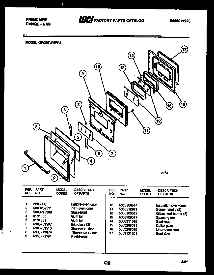Frigidaire GPG39WNW2 door parts diagram