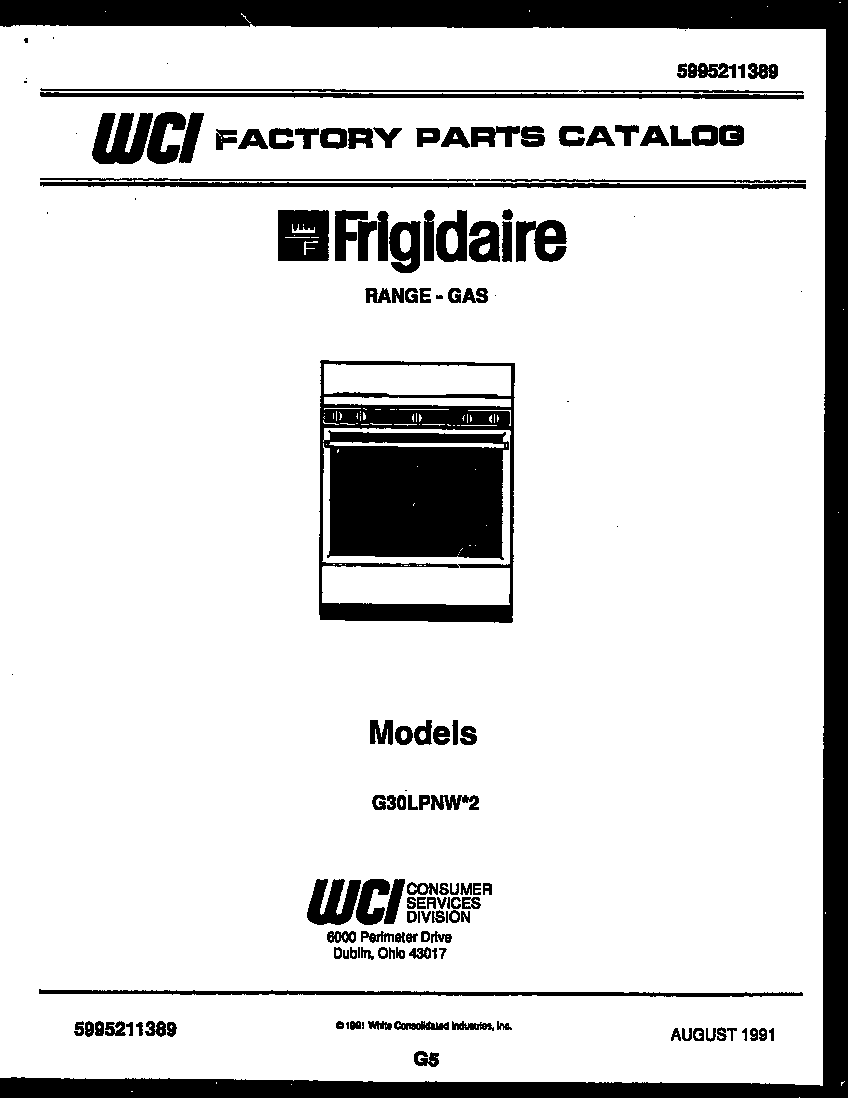 Frigidaire G30LPNW2 cover diagram
