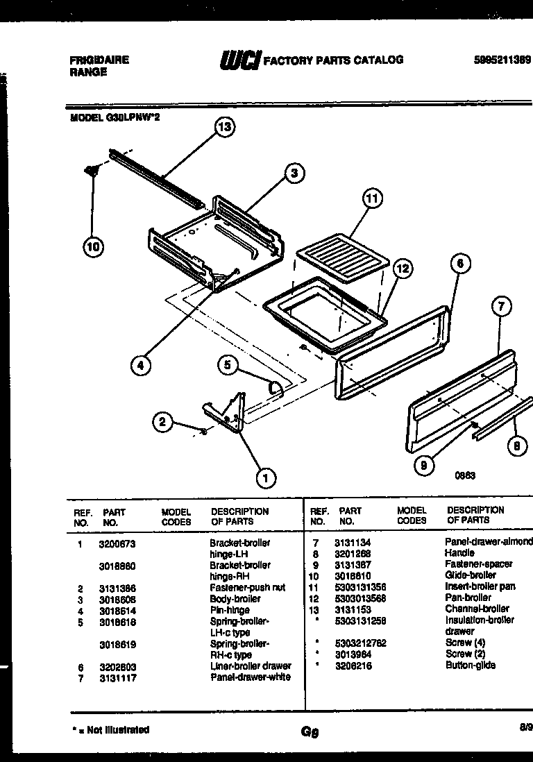 Frigidaire G30LPNW2 broiler drawer parts diagram