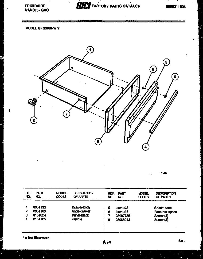 Frigidaire GPG38BNW2 drawer parts diagram