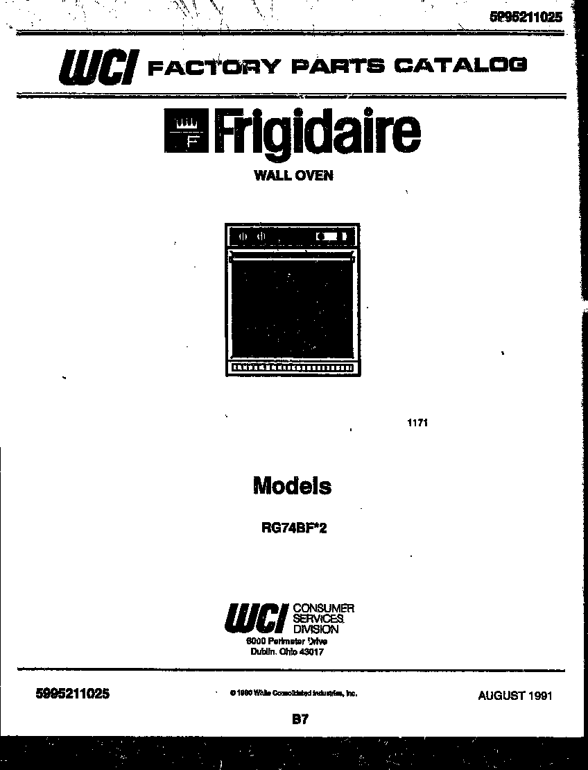 Frigidaire RG74BF2 cover page- text only diagram