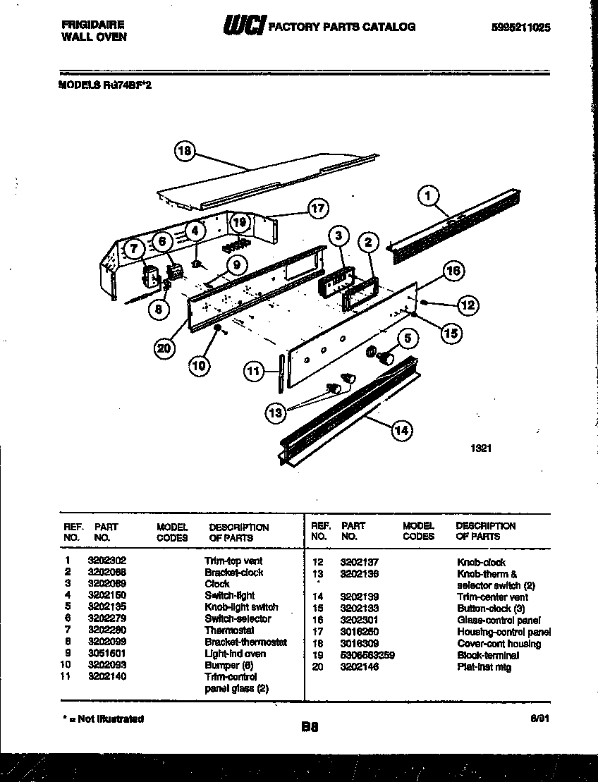 Frigidaire RG74BF2 control panel diagram