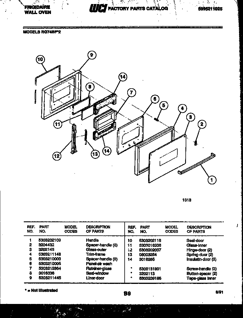 Frigidaire RG74BF2 door parts diagram